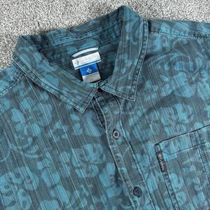 Columbia Sportswear Hawaiian Shirt Men's Blue Heavy Cotton Material Size 2XL XXL